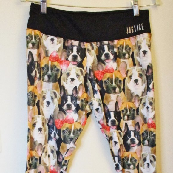 Justice Active Girls Dog Puppy Leggings Black/Multi-color, Stretch, Size 16 Plus - Picture 1 of 10